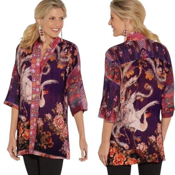 Soft Surroundings Eternal Beauty Shirt Top Blouse Womens Bird Print Size M Boho - Picture 1 of 10